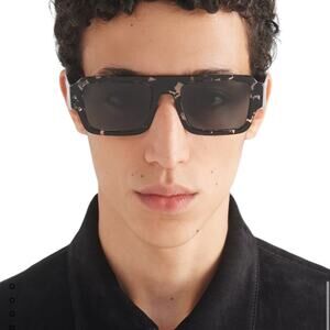 Prada Symbole Square Sunglasses Graphite Lens Crystal Black Tortoise Men